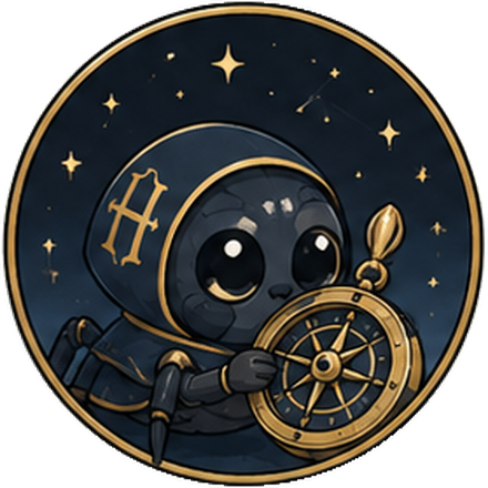 The First Horologer — Horonomy's mascot, observing the sky with an astrolabe